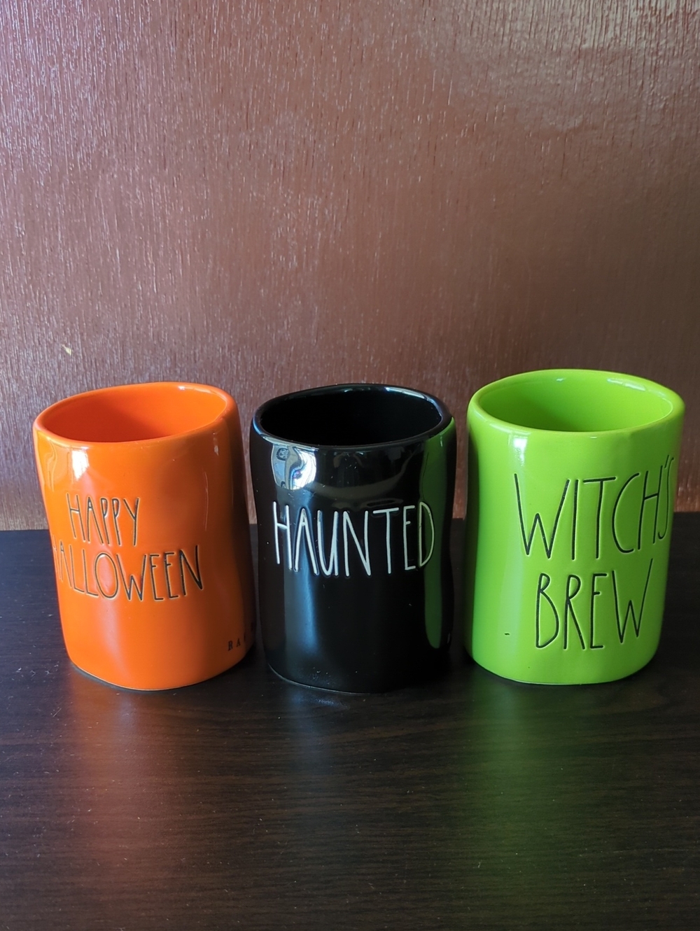 Rae Dunn Halloween Ceramic Candle Holders Set Of 3 - Orange, Black, Green